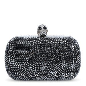 ALEXANDER MCQUEEN Gunmetal Crystal Embellished Skull Clutch